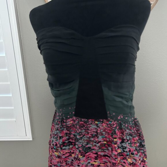 Anthropologie Charlie Jade Mini Dress 100% Silk Strapless Printed Ruched SZL - Picture 5 of 10